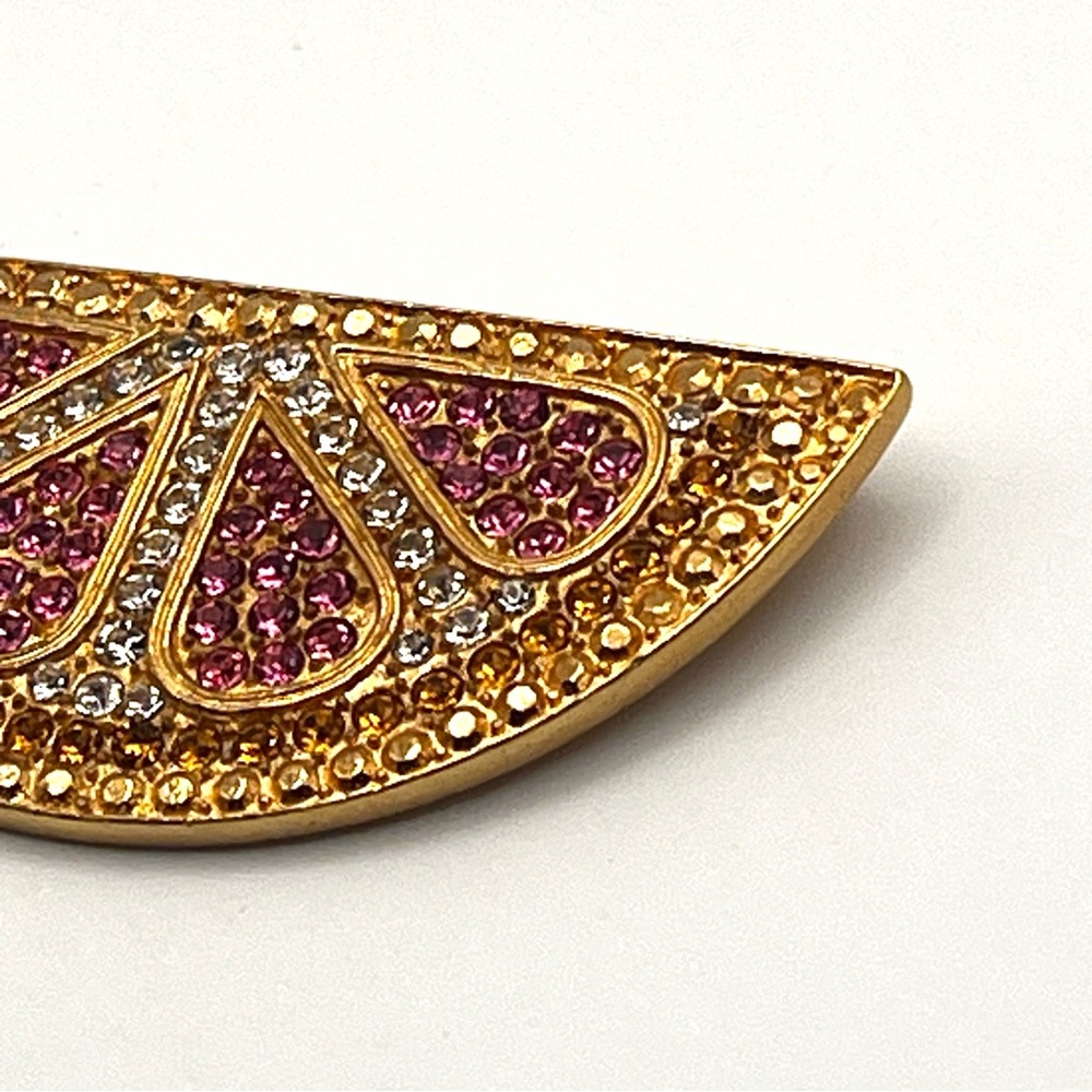 Vintage Carlisle Signed Swarovski Rhinestone Pink Gold Grapefruit Brooch - Picture 8 of 10